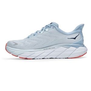 Lightly worn Hoka sneakers. Light blue with orange and white accent details